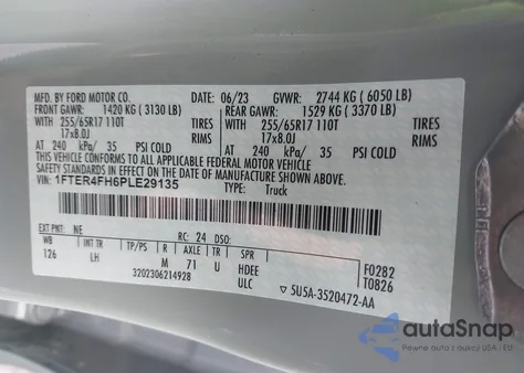 2023 Ford Ranger Xl/Xlt/Lariat из США, поврежденный, VIN 1FTER4FH6PLE29135